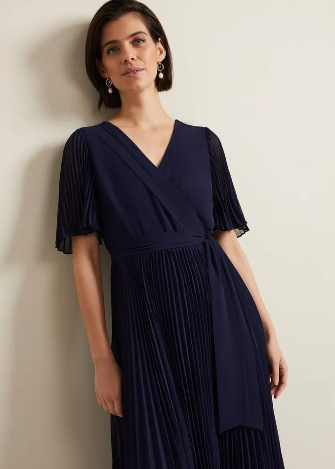 Phase Eight Dresses Kendall Pleated Midi Dress Navy 8211 Women