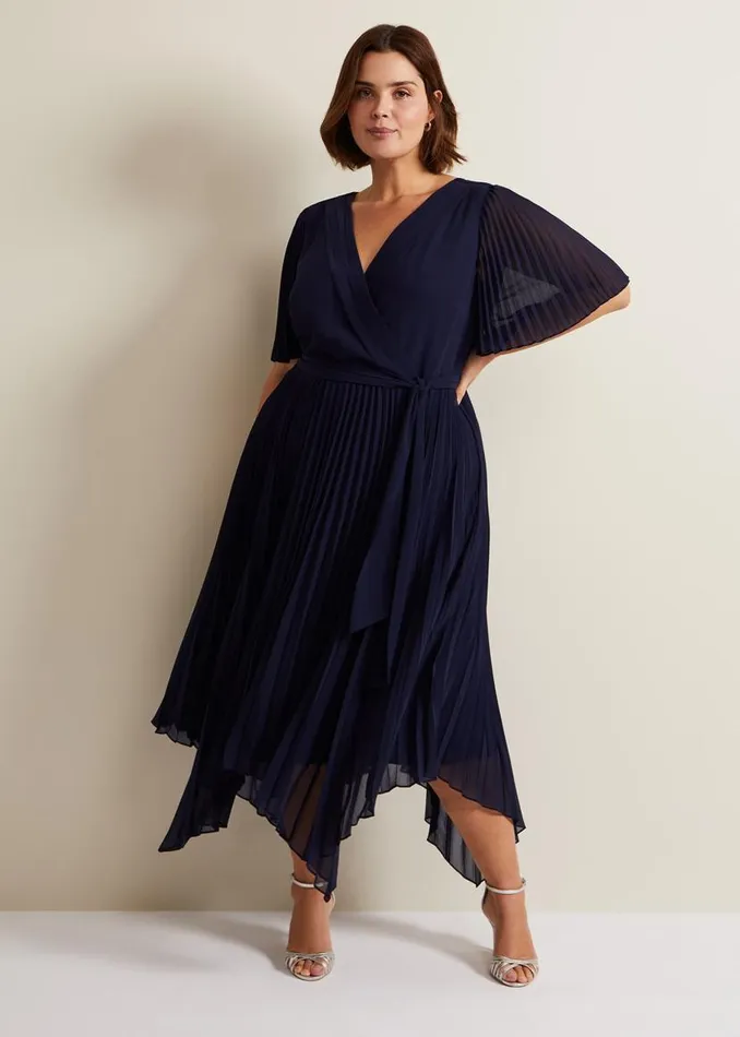 Phase Eight Dresses Kendall Pleated Midi Dress Navy 8211 Women