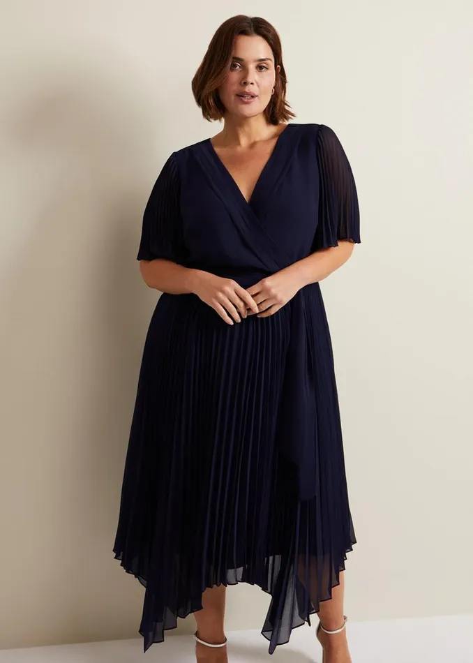 Phase Eight Dresses Kendall Pleated Midi Dress Navy 8211 Women