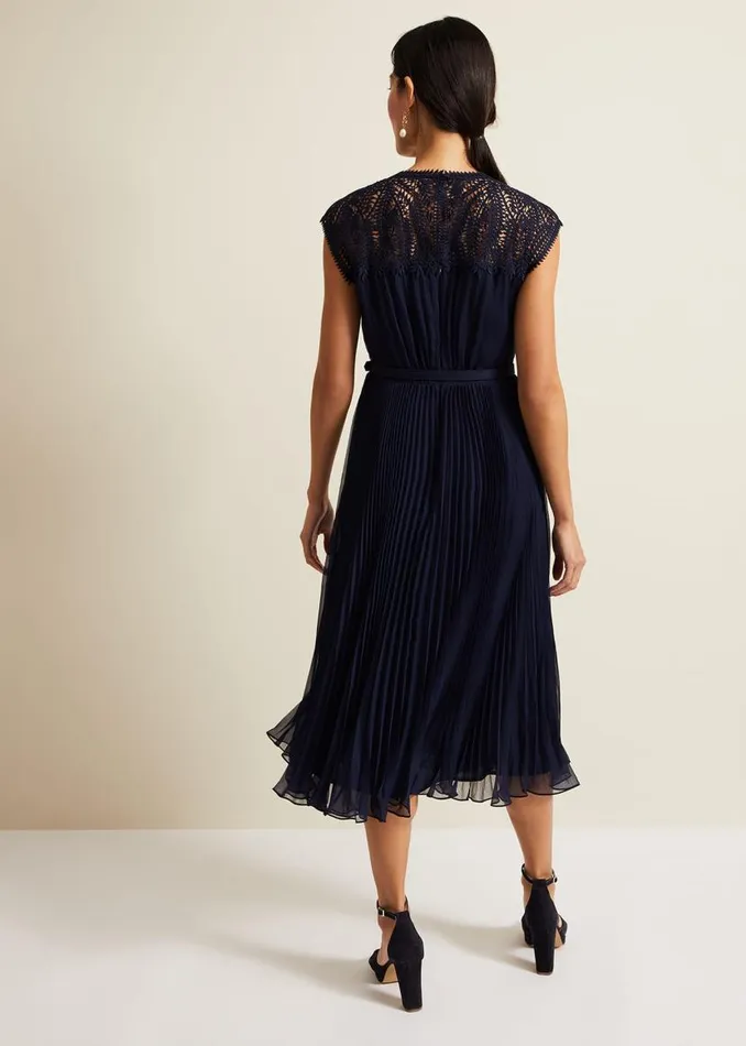 Phase Eight Dresses Makaela Pleat Embroidered Dress Navy 8211 Women
