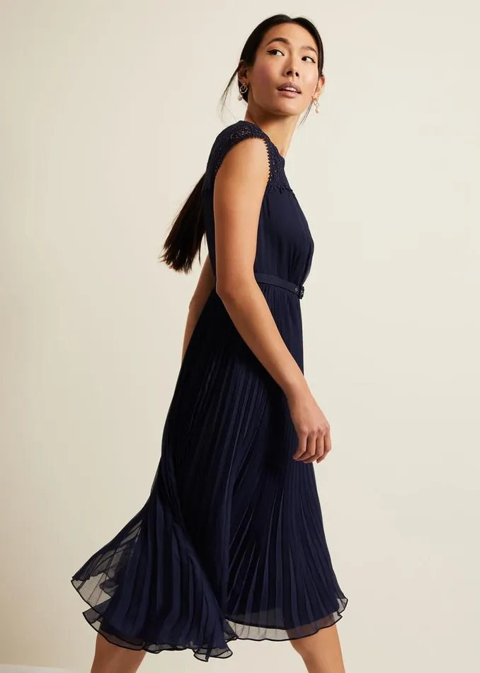 Phase Eight Dresses Makaela Pleat Embroidered Dress Navy 8211 Women