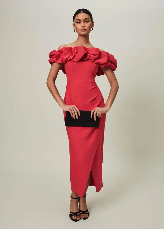 Phase Eight Dresses Mallory Off The Shoulder Midaxi Dress Raspberry 8211 Women