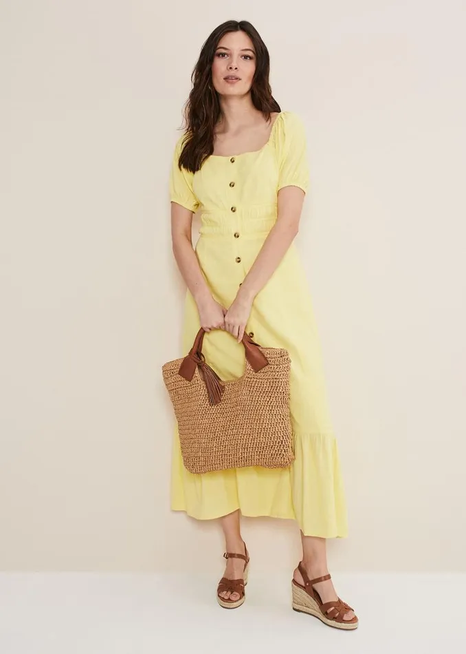 Phase Eight Dresses Maribella Linen Midi Dress Lemon 8211 Women