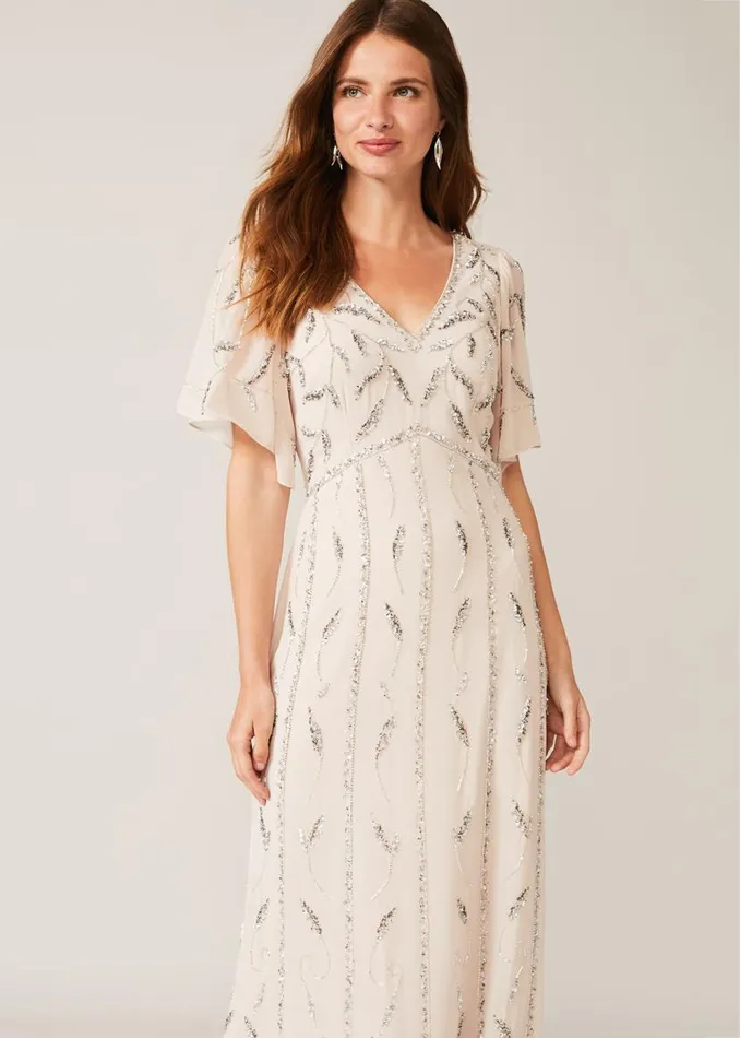 Phase Eight Dresses Meredith Embellished Leaf Dress Pearl 8211 Women