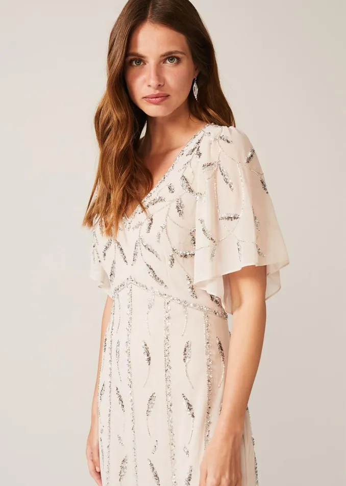 Phase Eight Dresses Meredith Embellished Leaf Dress Pearl 8211 Women