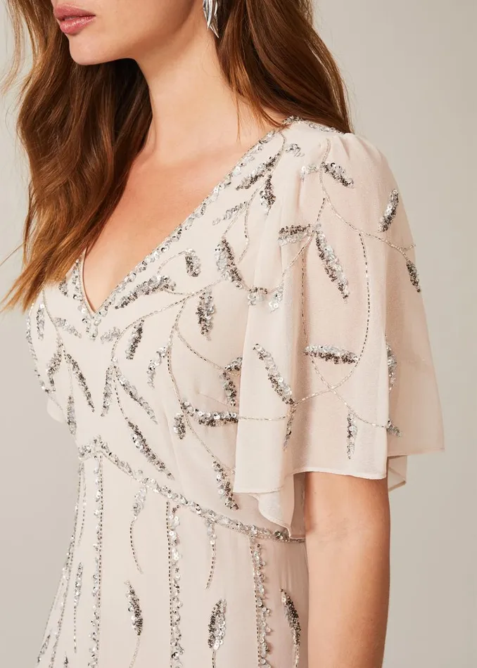 Phase Eight Dresses Meredith Embellished Leaf Dress Pearl 8211 Women