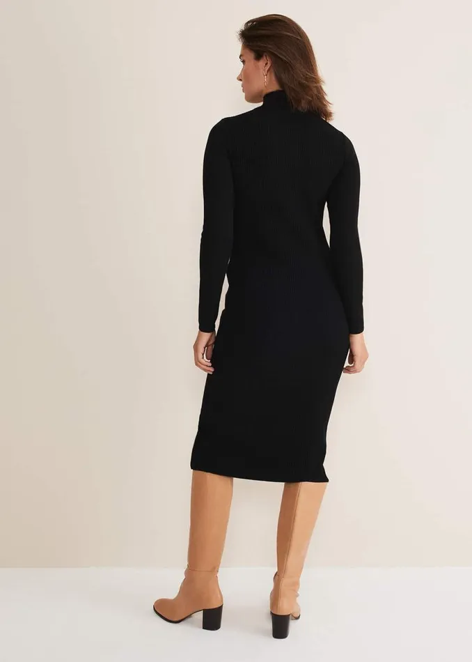Phase Eight Dresses Milla Maxi Longline Zip Knit Dress Black 8211 Women