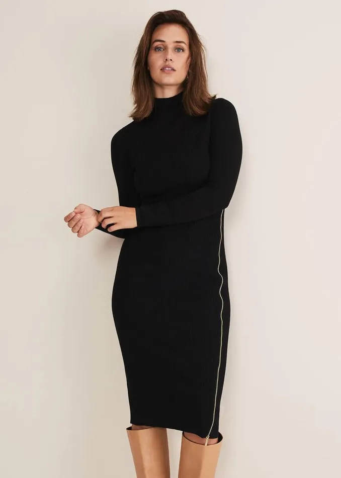 Phase Eight Dresses Milla Maxi Longline Zip Knit Dress Black 8211 Women