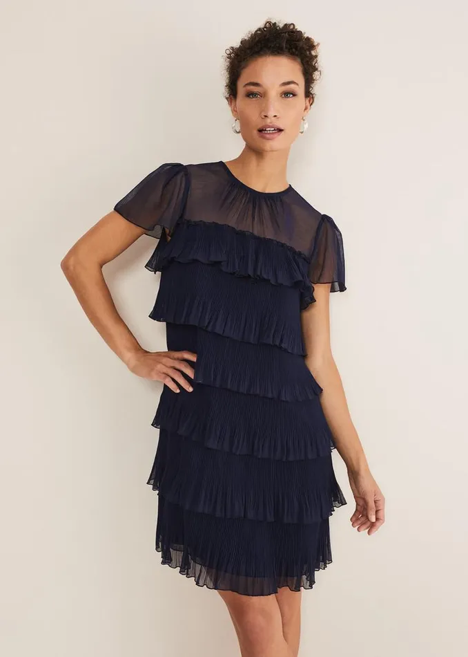 Phase Eight Dresses Mimi Pleated Mini Dress Navy 8211 Women