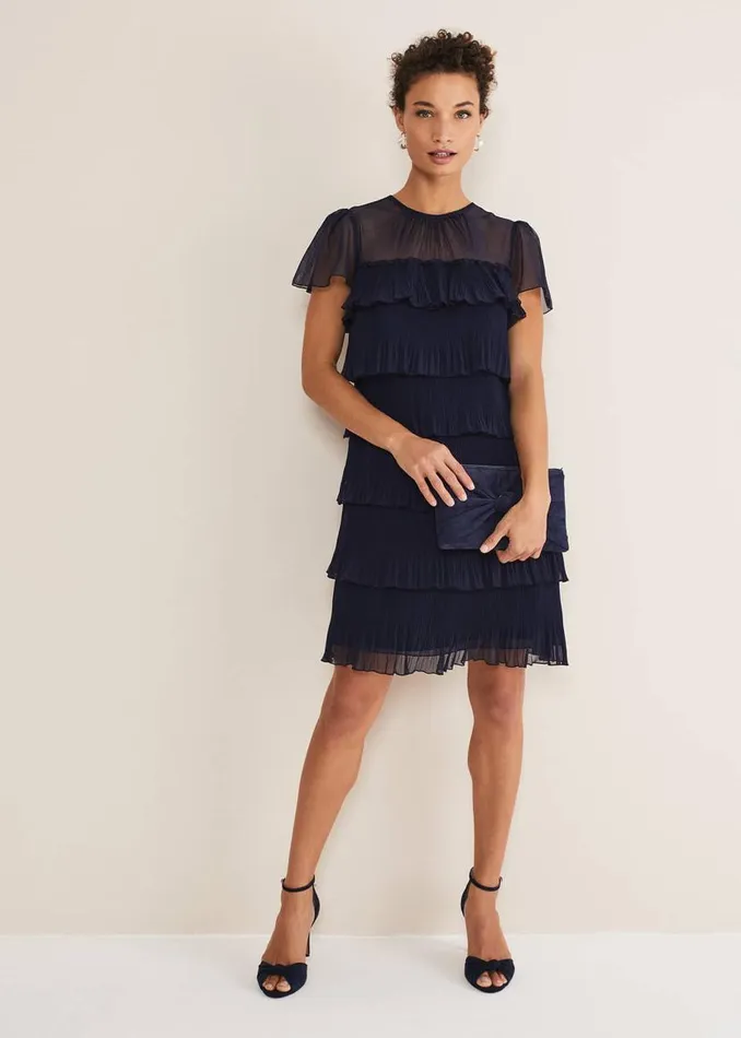 Phase Eight Dresses Mimi Pleated Mini Dress Navy 8211 Women