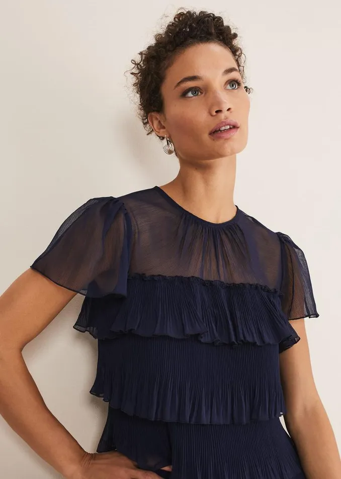 Phase Eight Dresses Mimi Pleated Mini Dress Navy 8211 Women