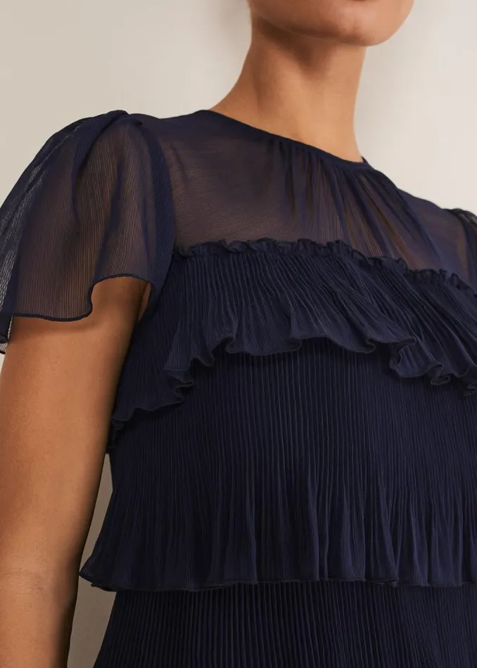 Phase Eight Dresses Mimi Pleated Mini Dress Navy 8211 Women