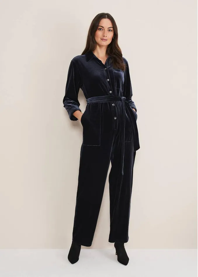 Phase Eight Dresses Nala Velvet Jumpsuit Charcoal 8211 Women