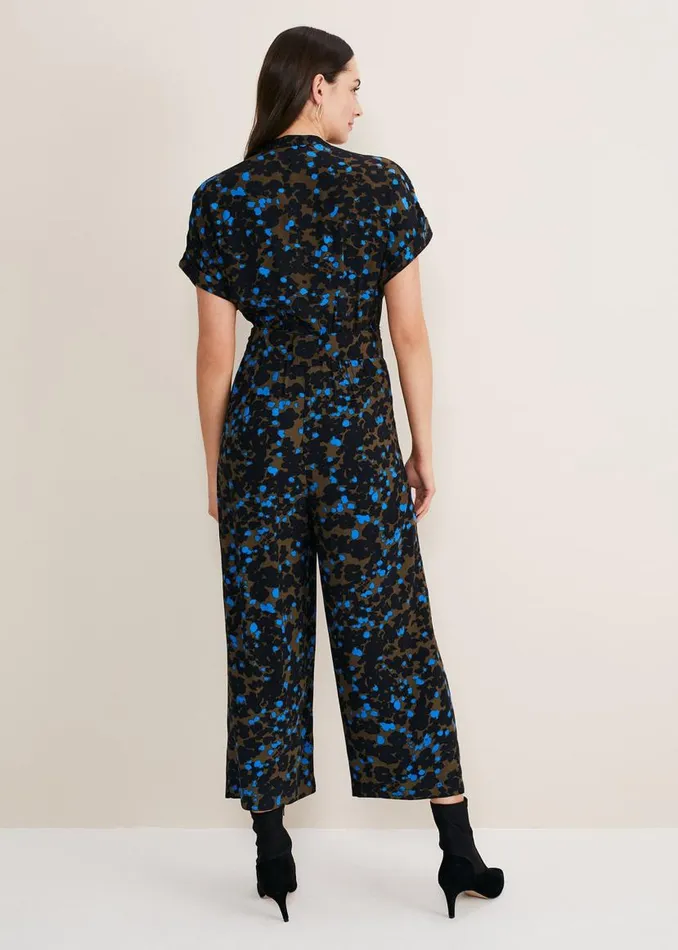 Phase Eight Dresses Nell Floral Wide Leg Jumpsuit Khakiblue 8211 Women