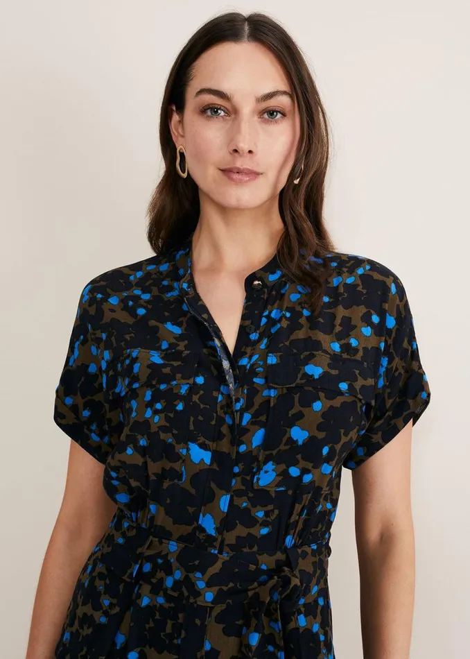Phase Eight Dresses Nell Floral Wide Leg Jumpsuit Khakiblue 8211 Women