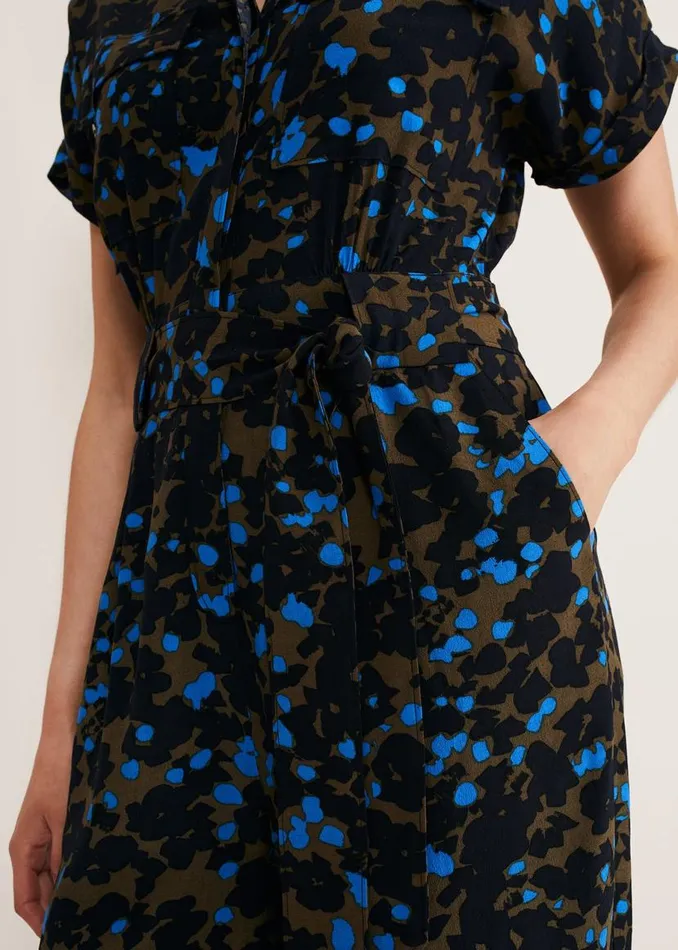 Phase Eight Dresses Nell Floral Wide Leg Jumpsuit Khakiblue 8211 Women