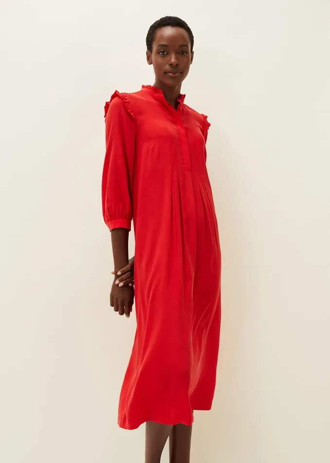 Phase Eight Dresses Nivana Frill Shirt Midi Dress Red 8211 Women
