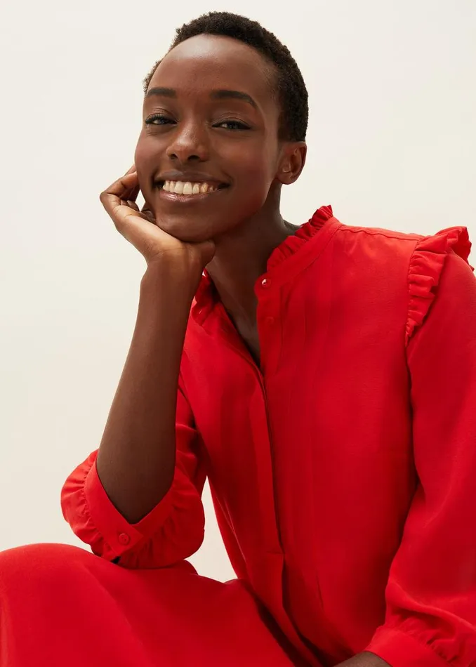 Phase Eight Dresses Nivana Frill Shirt Midi Dress Red 8211 Women