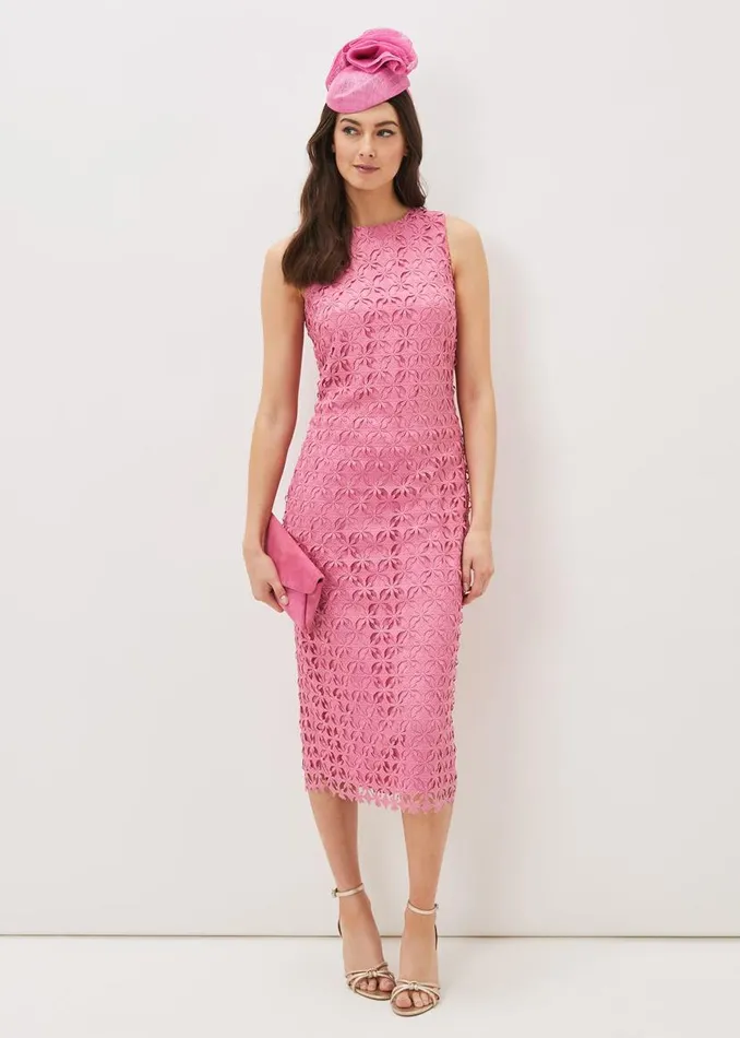 Phase Eight Dresses Novah Lace Midi Dress Candy Pink 8211 Women