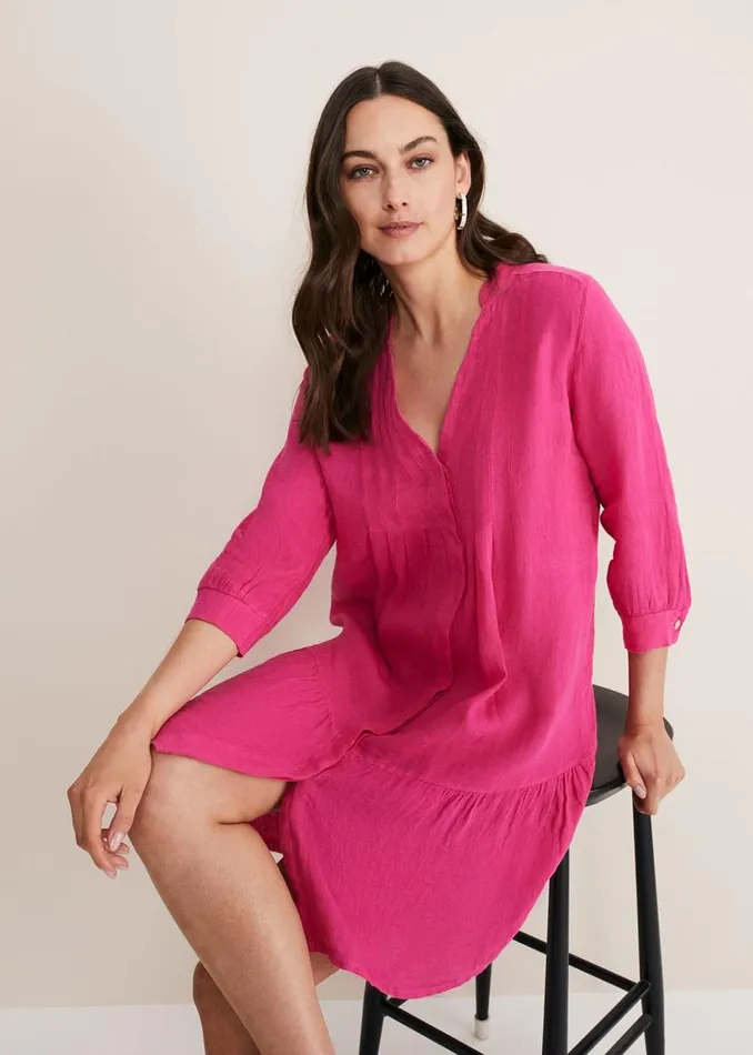 Phase Eight Dresses Penele Linen Swing Dress Magenta 8211 Women