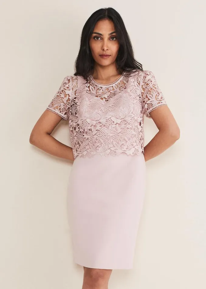 Phase Eight Dresses Petite Isabella Lace Midi Dress Antique Rose 8211 Women