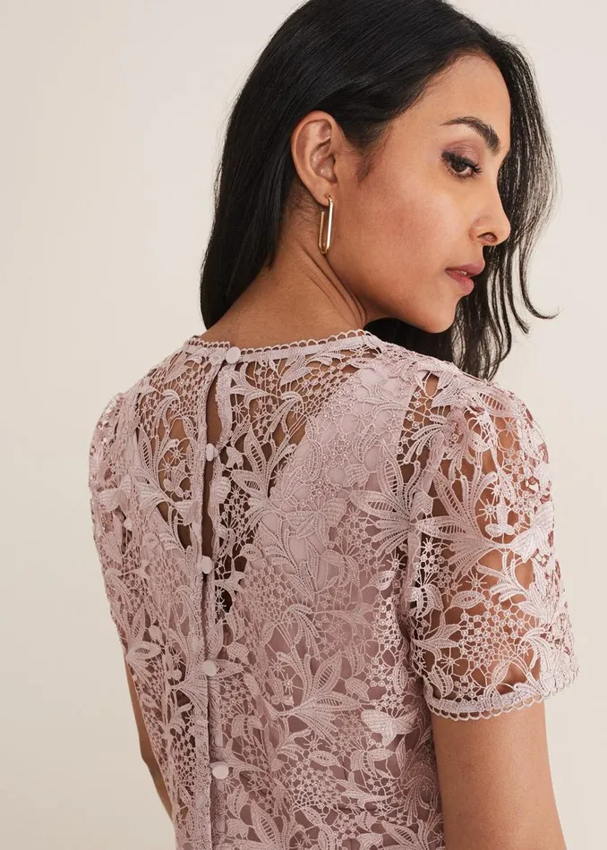 Phase Eight Dresses Petite Isabella Lace Midi Dress Antique Rose 8211 Women