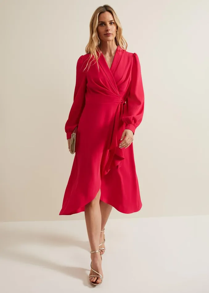 Phase Eight Dresses Philippa Long Sleeve Midi Dress Pink 8211 Women