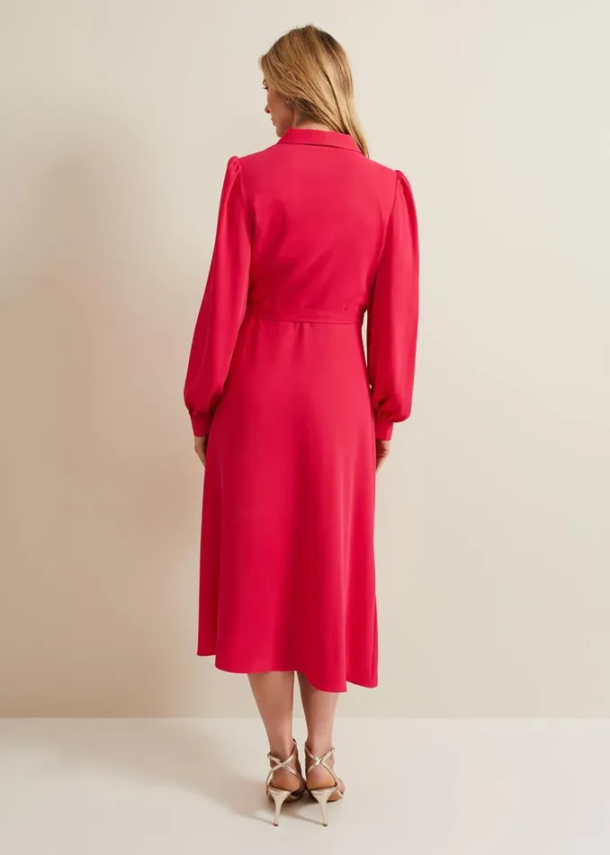 Phase Eight Dresses Philippa Long Sleeve Midi Dress Pink 8211 Women