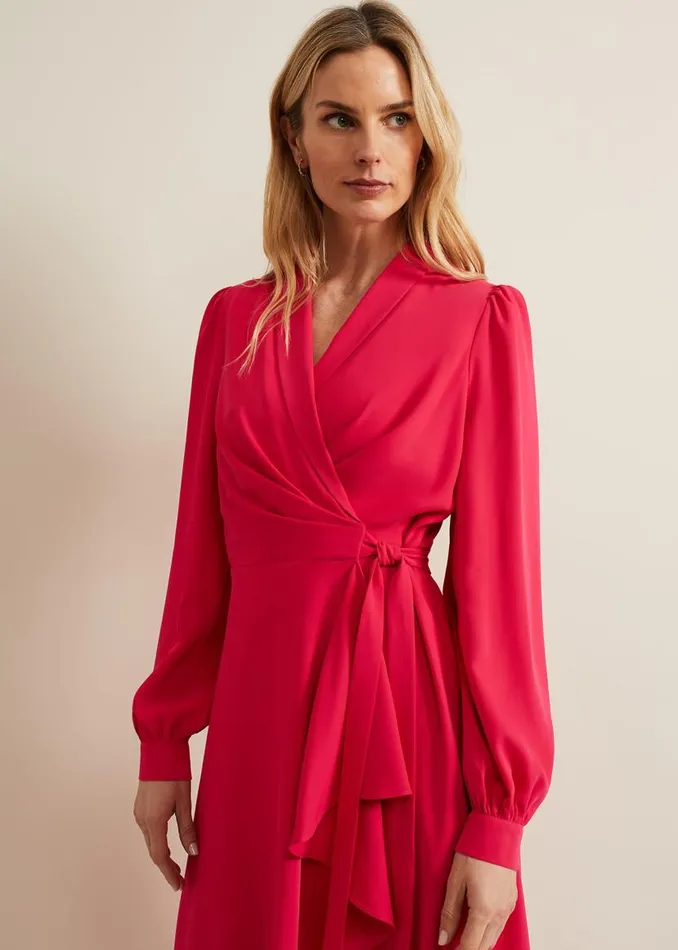 Phase Eight Dresses Philippa Long Sleeve Midi Dress Pink 8211 Women