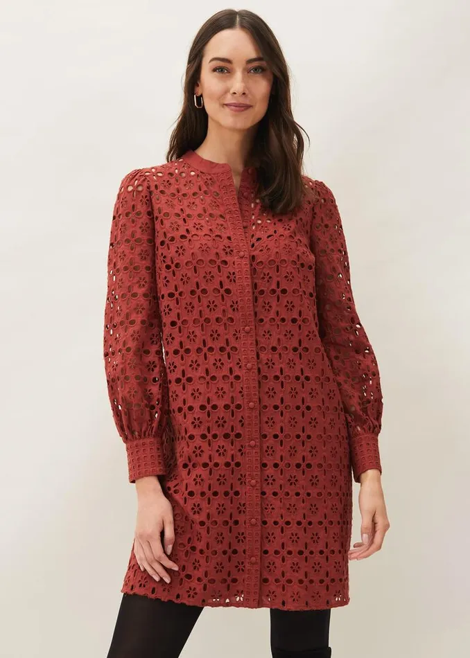Phase Eight Dresses Rihanna Broderie Tunic Dress Spice 8211 Women