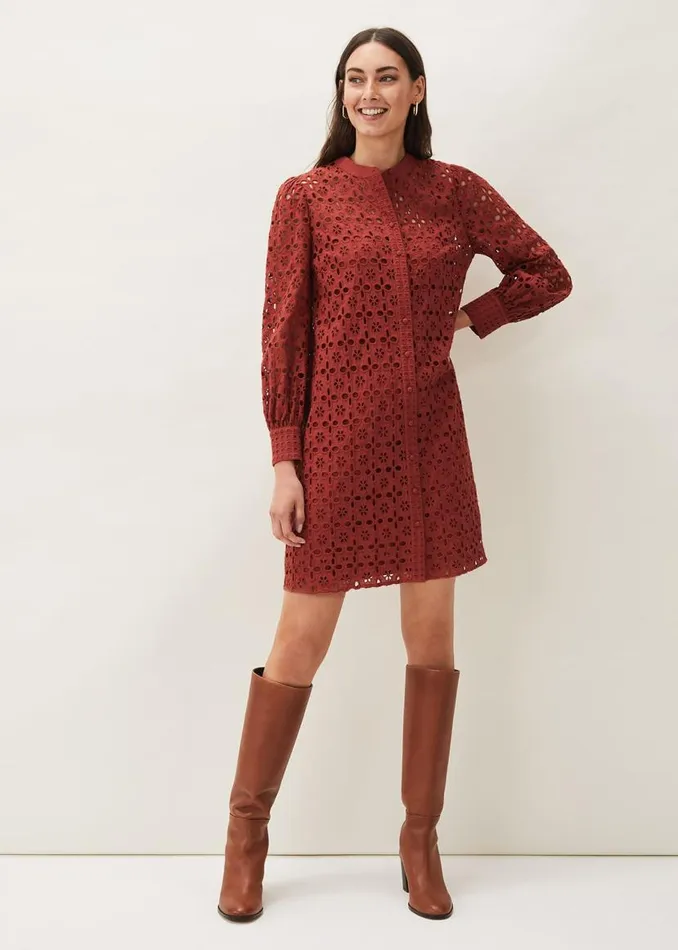 Phase Eight Dresses Rihanna Broderie Tunic Dress Spice 8211 Women