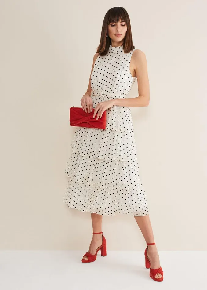 Phase Eight Dresses Rita Polka Dot Ruffle Midi Dress Blackwhite 8211 Women