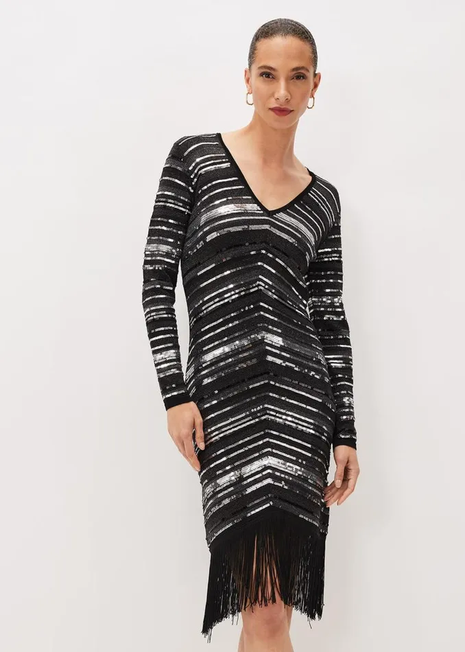 Phase Eight Dresses Sibylle Chevron Sequin Dress Gunmetal 8211 Women