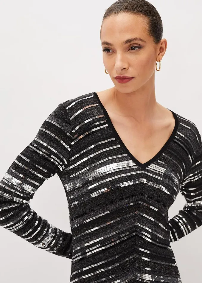 Phase Eight Dresses Sibylle Chevron Sequin Dress Gunmetal 8211 Women