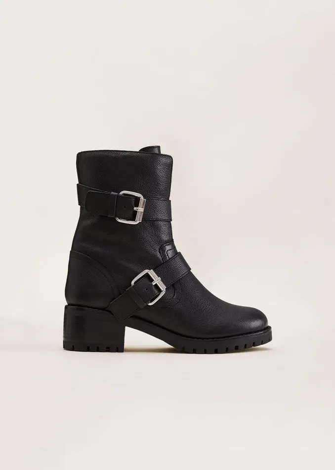 Phase Eight Heels Alaska Black Leather Biker Boots Black 8211 Women