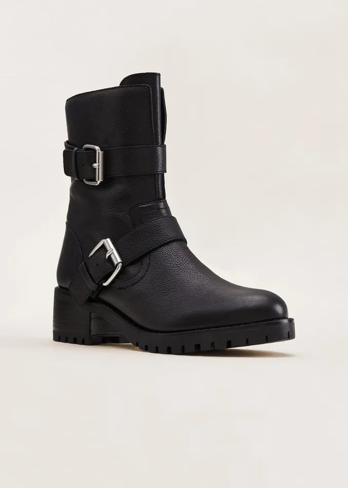 Phase Eight Heels Alaska Black Leather Biker Boots Black 8211 Women
