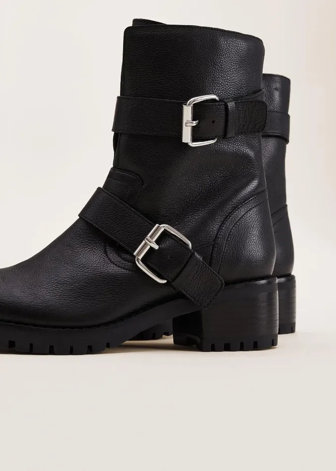 Phase Eight Heels Alaska Black Leather Biker Boots Black 8211 Women