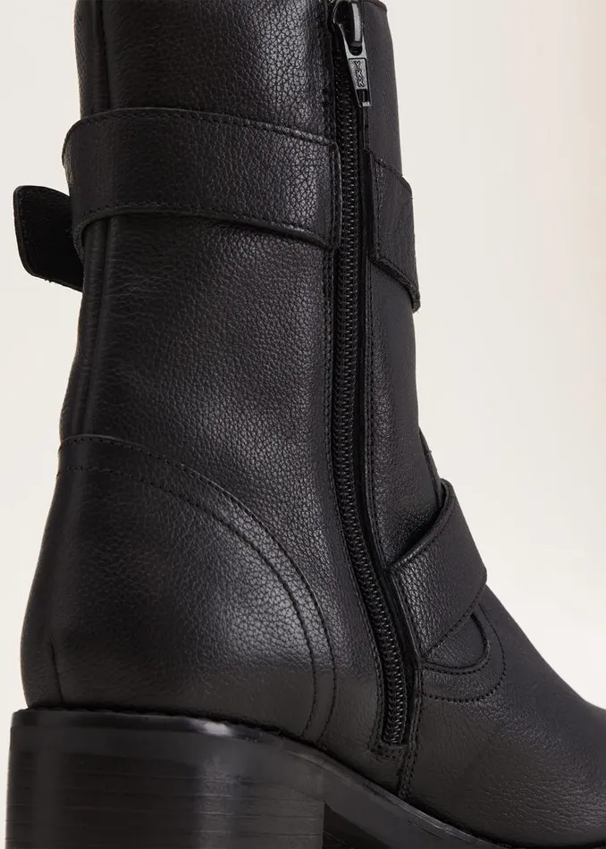 Phase Eight Heels Alaska Black Leather Biker Boots Black 8211 Women
