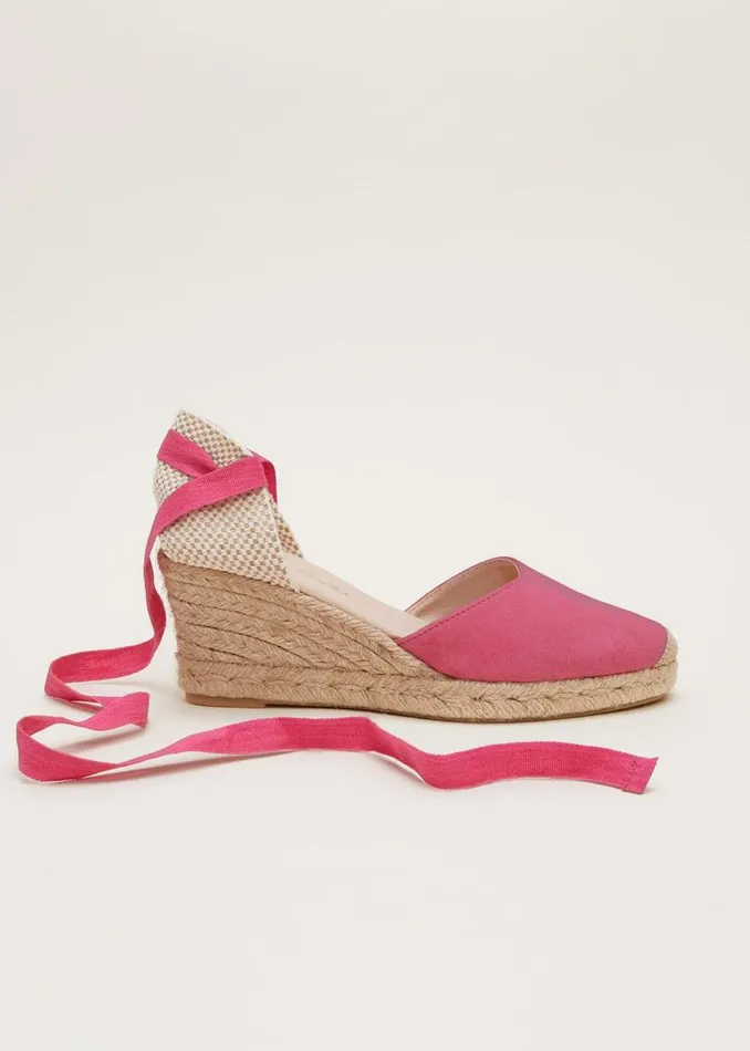 Phase Eight Heels Suede Ankle Tie Espadrille Shoes Bright Pink 8211 Women