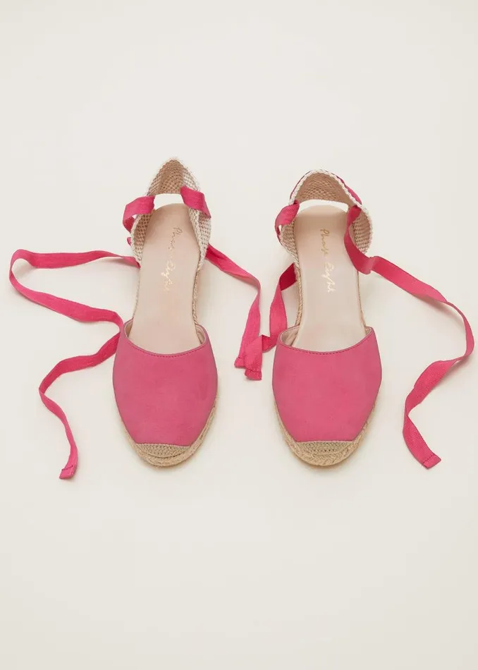 Phase Eight Heels Suede Ankle Tie Espadrille Shoes Bright Pink 8211 Women
