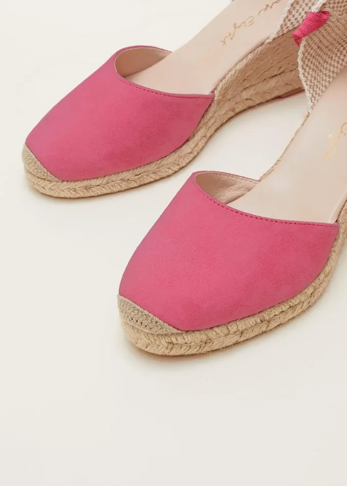 Phase Eight Heels Suede Ankle Tie Espadrille Shoes Bright Pink 8211 Women