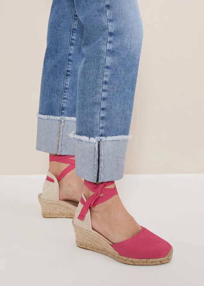 Phase Eight Heels Suede Ankle Tie Espadrille Shoes Bright Pink 8211 Women