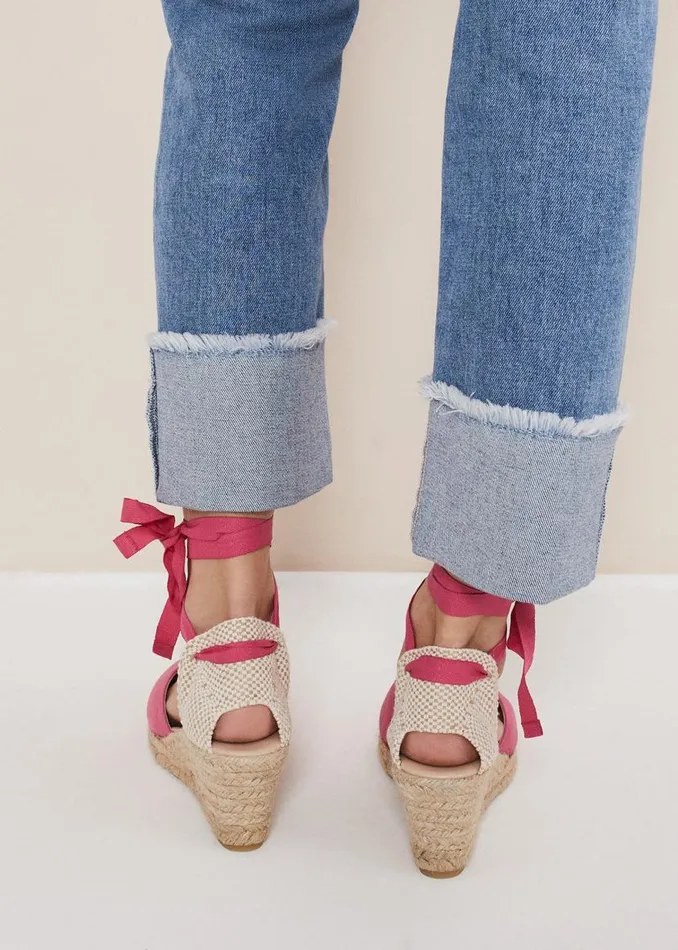 Phase Eight Heels Suede Ankle Tie Espadrille Shoes Bright Pink 8211 Women
