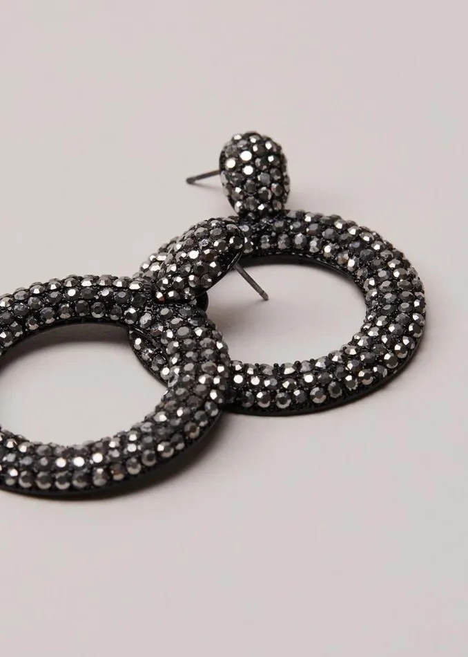 Phase Eight Jewellery Black Sparkly Circle Earrings Gunmetal 8211 Women