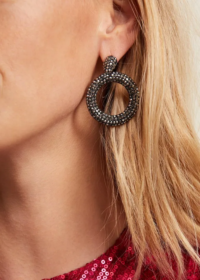 Phase Eight Jewellery Black Sparkly Circle Earrings Gunmetal 8211 Women