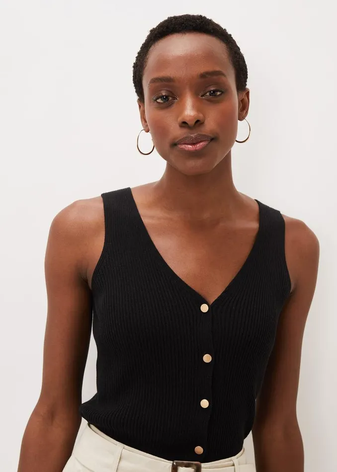 Phase Eight Knitwear Celine Ribbed Button Vest Top Black 8211 Women