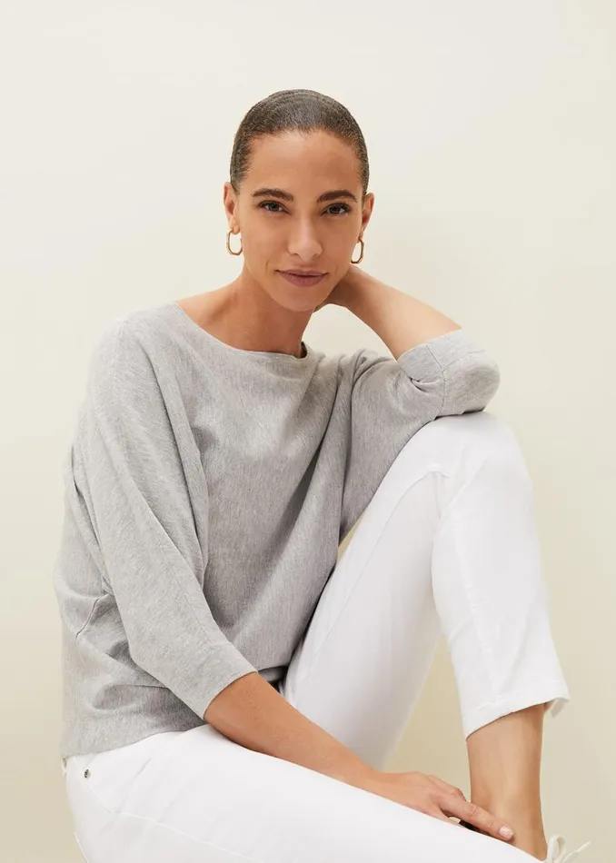 Phase Eight Knitwear Cristine Batwing Fine Knit Jumper Grey Marl 8211 Women