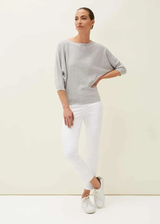 Phase Eight Knitwear Cristine Batwing Fine Knit Jumper Grey Marl 8211 Women