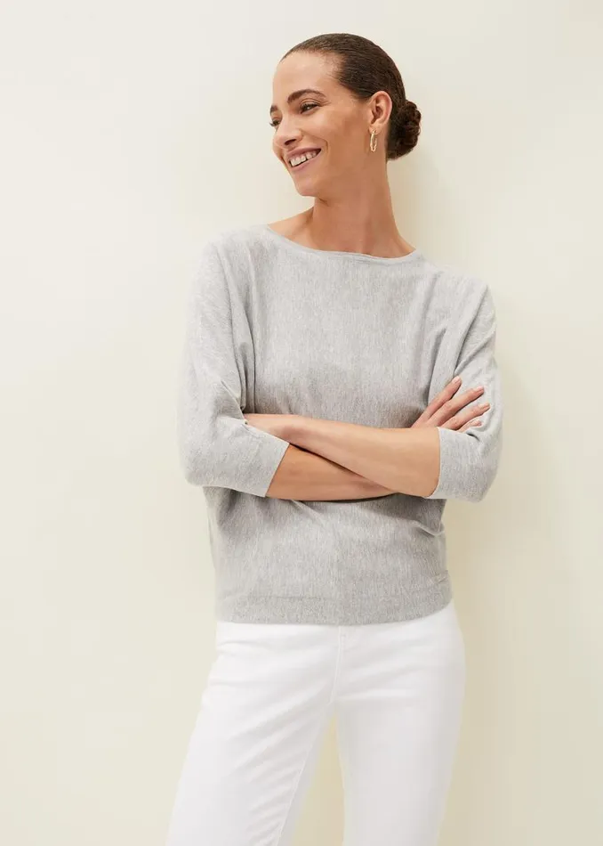 Phase Eight Knitwear Cristine Batwing Fine Knit Jumper Grey Marl 8211 Women