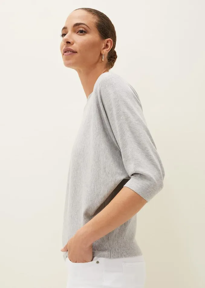 Phase Eight Knitwear Cristine Batwing Fine Knit Jumper Grey Marl 8211 Women